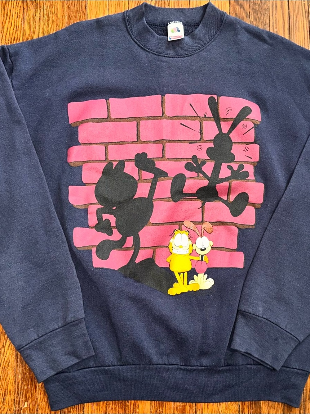 Men’s XL Vintage 90’s Garfield and Odie Navy Long Sleeve Crewneck Sweatshirt